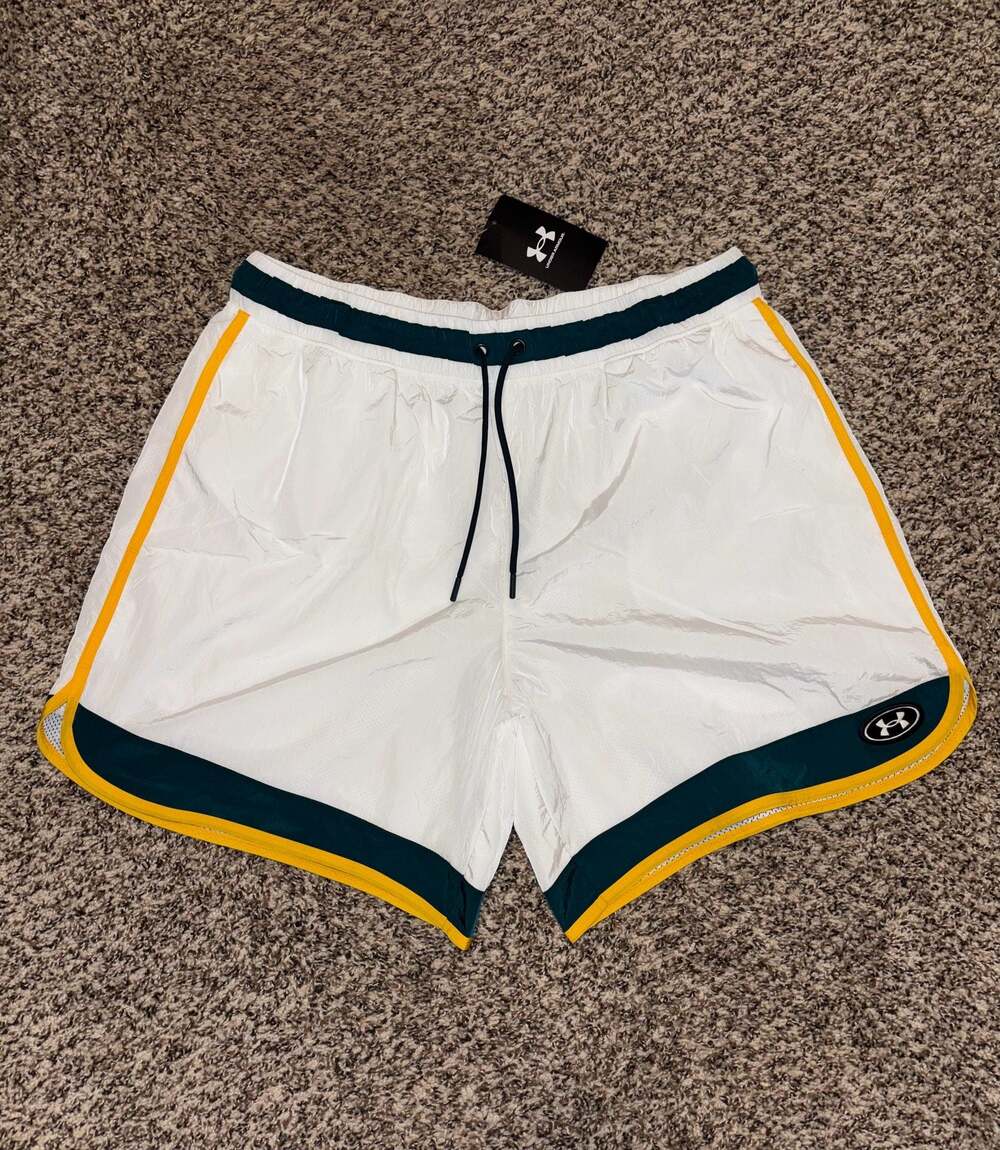 Under Armour Men's UA Icon Woven Track Shorts White/Dark Green/Yellow